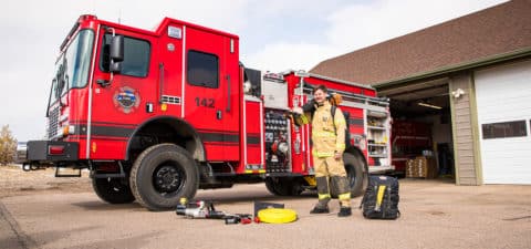 Firefighter with equipment