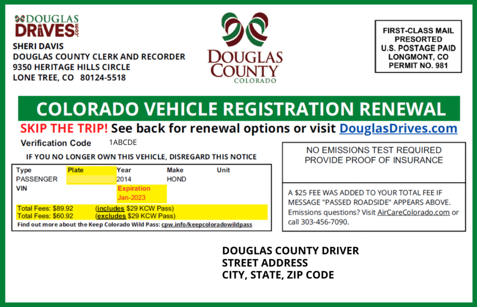 Sample image of registration renewal card